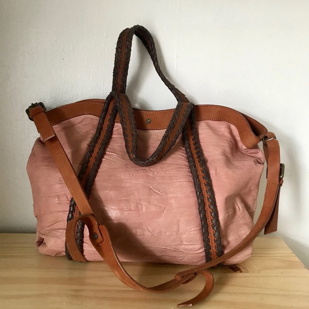 Soft Pink and Brown Leather Shoulder Bag